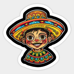 Cinco de mayo mexican cartoon boy wear sumbrero Sticker